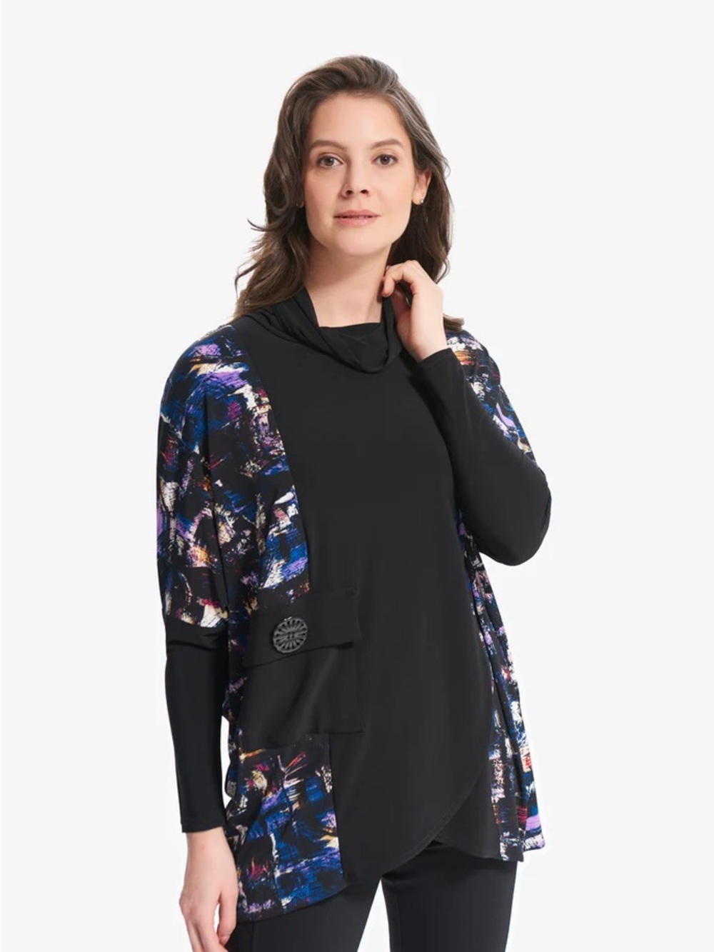 Joseph Ribkoff Black Tunic with Multicolor Abstract Print